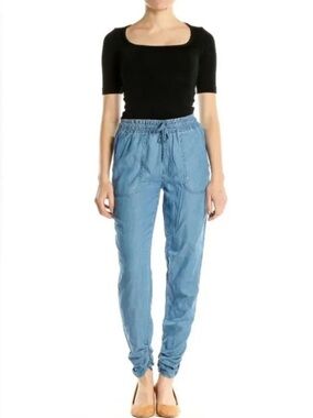 Thread & Supply Light Wash Chambray Joggers, Light Blue, Size S